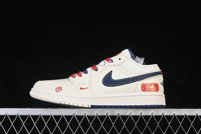 All categories Air Jordan Jordan series basketball shoes Air Jordan 1 Low High-end customized low-top sneakers Air Jordan 1 Low AJ1 Joe 1 Year of the Horse limited edition beige and black double bottom high-end customized low-top retro basketball shoes FC7688-198